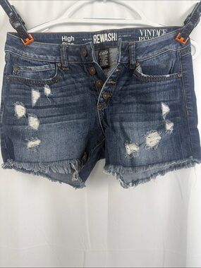 Rewash Distressed Dark Blue Denim Jean Shorts